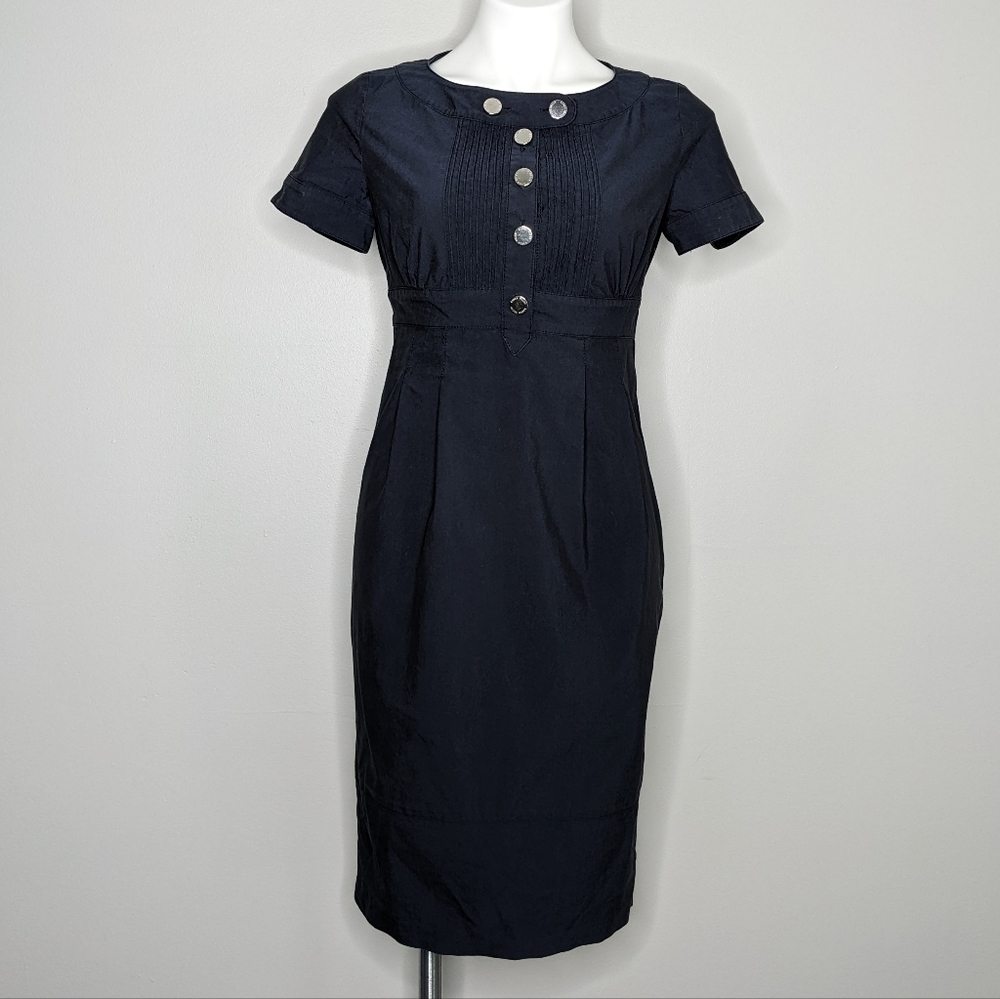 Karen Millen blue silver sheath dress 6